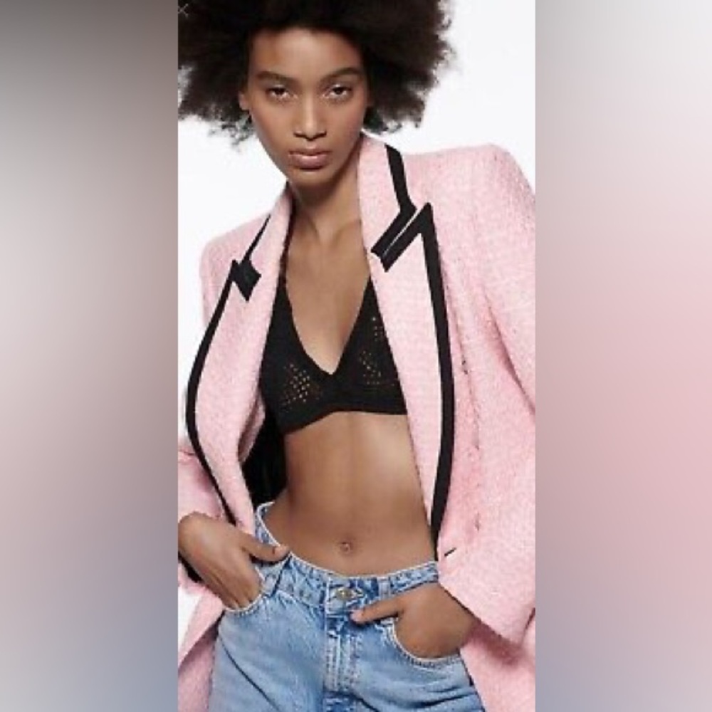 Zara Tweed structured blazer - Pink with black trim